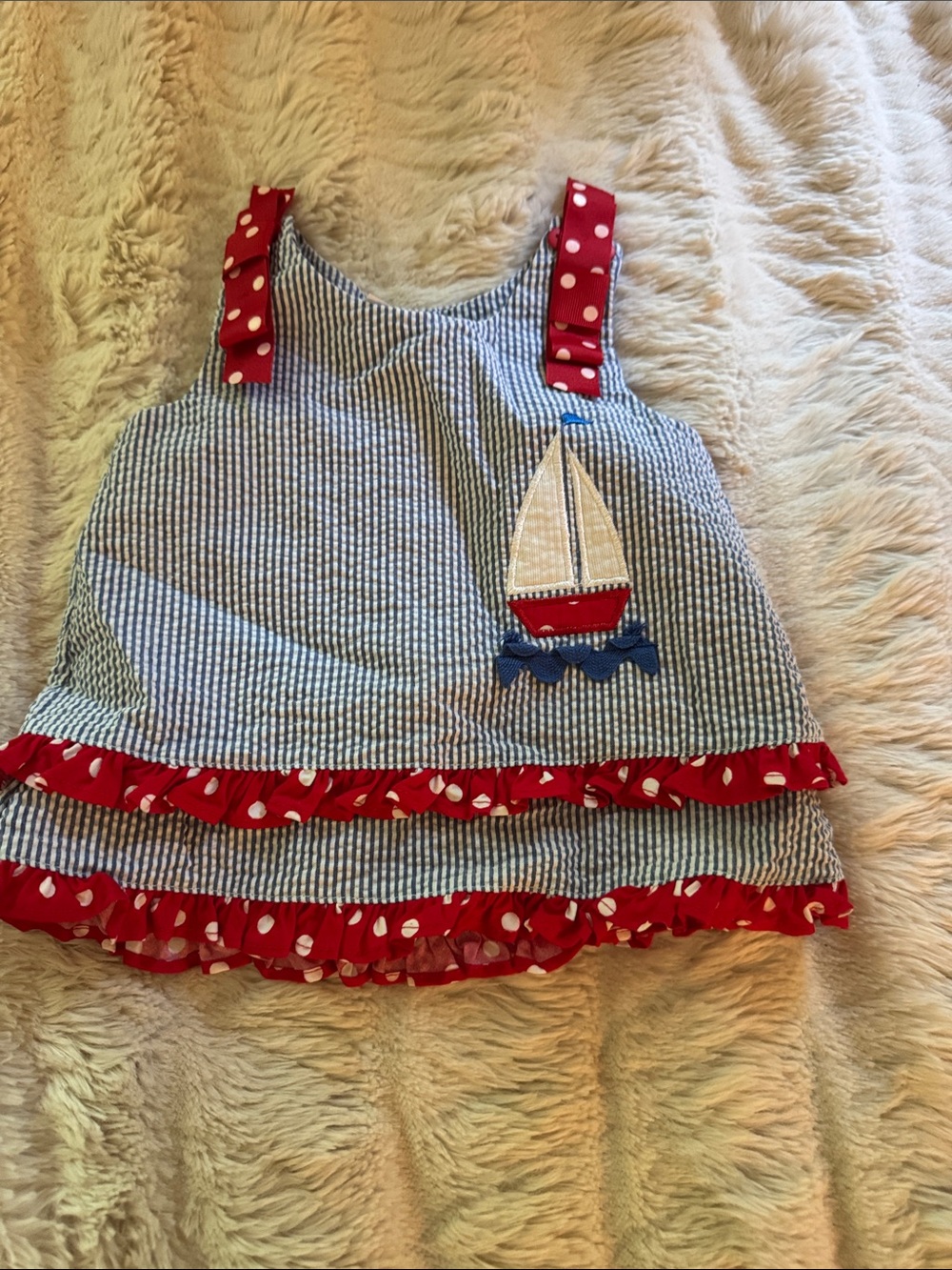 Red & Blue Nautical Sailboat Ruffle Tank Top for Girls